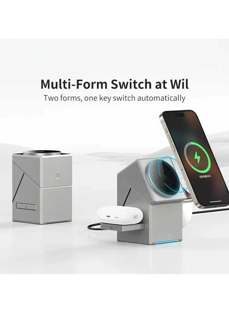 3-in-1 Magnetic Pop-up Design Wireless Charger High-tech Auto Rotation Charging Station 15W Fast Charging Compatible with iPhone  Watch  and Earbuds - Image 4